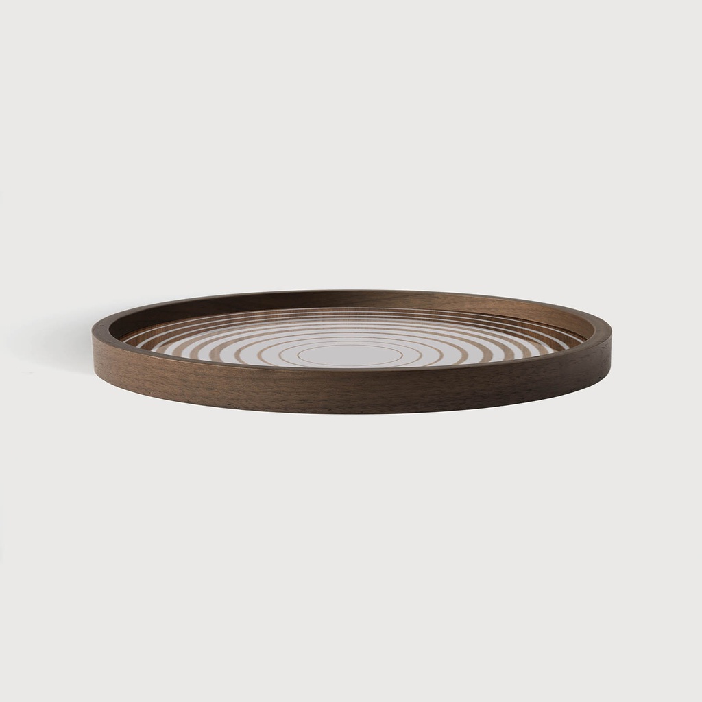 Cream Circles glass valet tray - wooden rim - round - L       