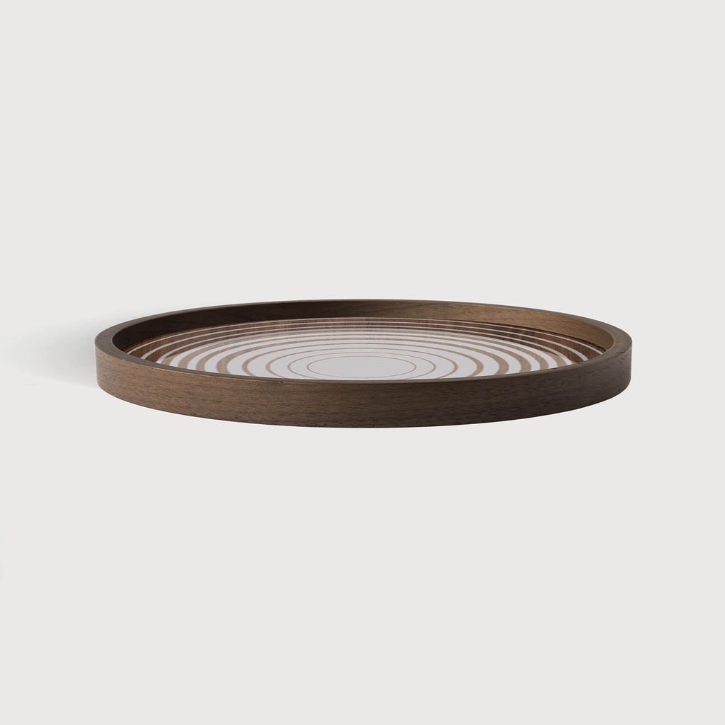 Cream Circles glass valet tray - wooden rim - round - L       