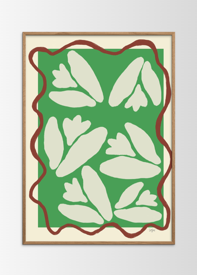 Lily Of The Valley Green Poster incl. oak frame (70x100cm)